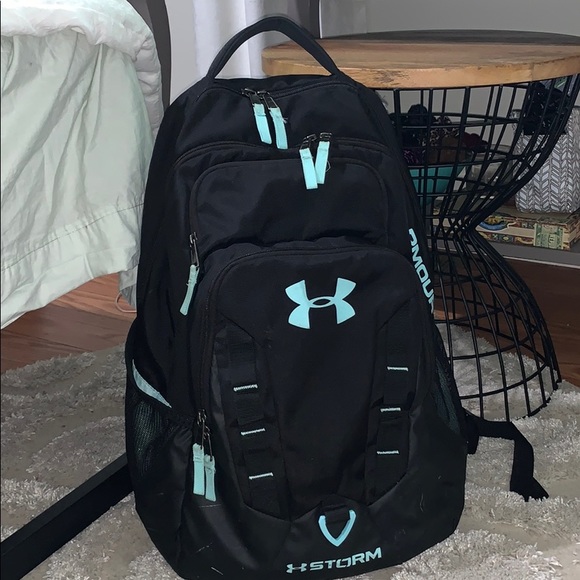 teal and black under armour backpack